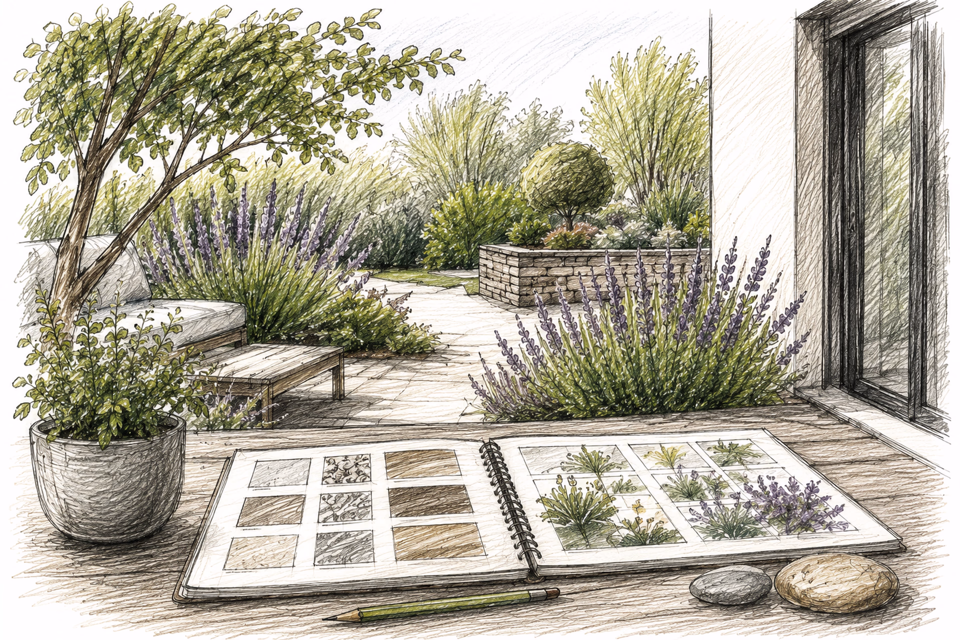 Visite conseil — carnet de notes et jardin